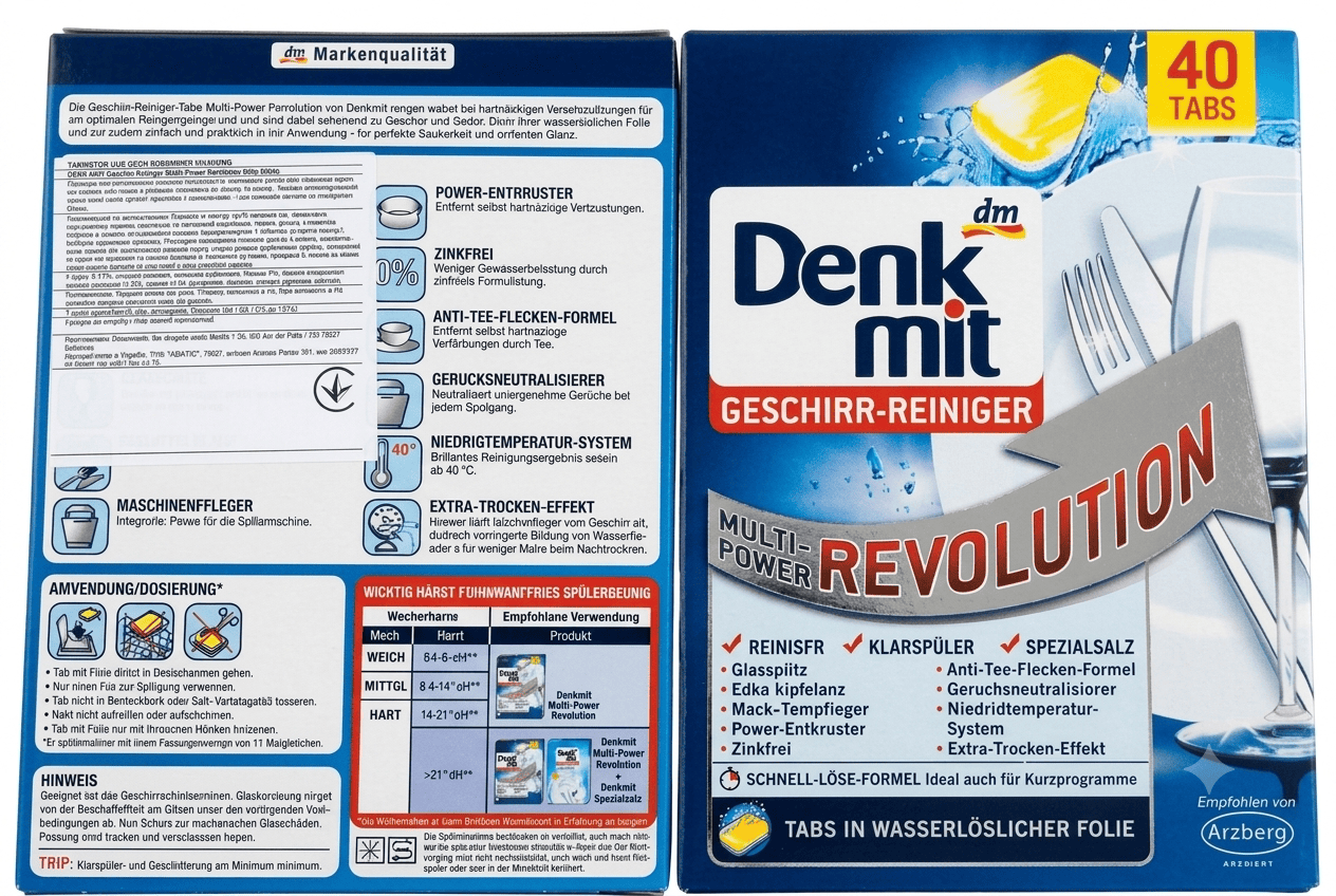 Denkmit Geschirr-Reiniger Multi-Power Revolution — таблетки для посудомийної машини, 40 штук, у водорозчинній плівці